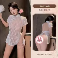 九里晴川复古旗袍刺绣镂空短裙性感露背古风绑带纯欲情趣内衣 九里晴川Q0099[透视旗袍裙] 均码