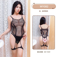 九里晴川双条纹吊带网格透视魅力性感免脱开档透视网衣连体睡衣 九里晴川WY082[连体网衣-开裆] 均码