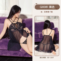 九里晴川性感蕾丝网纱吊带睡裙女深V露背蝴蝶结多色家居睡衣