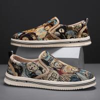 NAKEZG男鞋2024夏季新款透气潮流帆布鞋印花乐福鞋百搭休闲一脚蹬懒人鞋