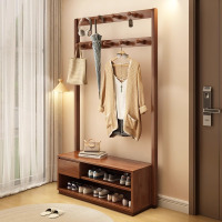 昇恒轩 衣帽架鞋柜一体 60cm/组 木质鞋柜架 搭衣服架胡桃木