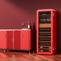 HCK哈士奇纤薄圆弧酒柜203升电子温控家用茶叶嵌入式恒温风冷超薄红酒柜 SC-208R 红色雪茄·酒柜一体