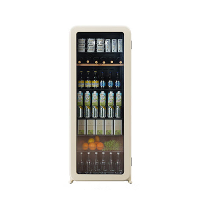 HCK哈士奇冰箱超薄嵌入式冰吧复古圆弧家用保鲜冷藏柜茶叶立式柜酒柜冰吧 SC-208RI 奶茶色