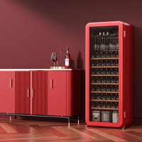 HCK哈士奇纤薄圆弧酒柜203升电子温控家用茶叶嵌入式恒温风冷超薄红酒柜 SC-208R 红色