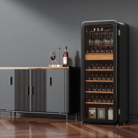 HCK哈士奇纤薄圆弧酒柜203升电子温控家用茶叶嵌入式恒温风冷超薄红酒柜 SC-208R 黑色雪茄·酒柜一体