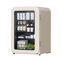 哈士奇HCK 122升客厅冰箱小型饮料酒饮冰吧茶叶冷藏柜家用客厅迷你恒湿复古节能冷柜 SC-130RC-S奶茶色