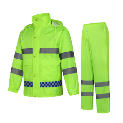 荧光绿分体雨衣雨裤套装 户外执勤成人反光雨衣套装
