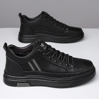 奥康皮鞋男款春季鞋子潮流2024新款黑色高帮真皮软底透气男士休闲板鞋