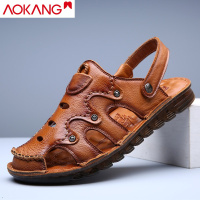 奥康2024夏季凉鞋男真皮户外包头休闲鞋牛筋软底沙滩鞋男士外穿拖鞋子