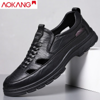 奥康2024夏季新款男士休闲皮鞋男软底中年爸爸鞋镂空透气皮凉鞋1356