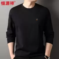 恒源祥刺绣100%纯棉重磅t恤男士2024秋冬季新款针织打底衫t恤上衣