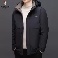 啄木鸟2025冬季新款纯色棉服男帅气中年加厚防风男款连帽保暖外套