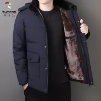 啄木鸟中老年商务夹克衫男士秋冬加绒加厚爸爸保暖连帽大码外套男