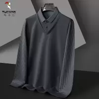 啄木鸟 春秋商务休闲POLO衫男士中年爸爸衬衫领长袖T恤假两件上衣