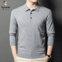 啄木鸟精纺80支羊毛衫春秋新款中年男士毛衣翻领长袖羊绒衫针织衫