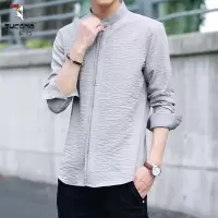 啄木鸟小立领抗皱易打理衬衫男士四季中山装青年圆领中式占领衬衣