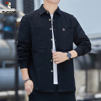 啄木鸟男士长袖免烫衬衫秋季工装宽松厚衬衣外套休闲多口袋纯棉潮