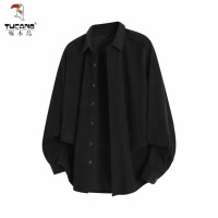 啄木鸟秋季加厚灯芯绒长袖衬衫上衣男士春秋款休闲宽松港风衬衣男