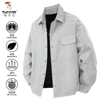 啄木鸟重磅翻领衬衫男长袖春秋2025新款舒适宽松户外休闲衬衣外套