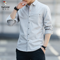 啄木鸟衬衣男士上衣休闲长袖春秋季2025新款纯棉工装透气衬衫男款