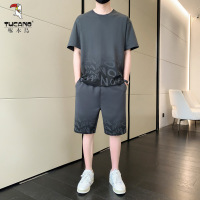 啄木鸟冰丝套装男士夏季薄款运动短袖t恤一套搭配五分休闲短裤男