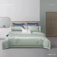 安琪尔全棉绣花柳溪春色四件套被套200*230cm床单245*250cm枕套48*74cm套