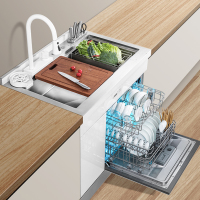 集成水槽洗碗机一体 嵌入式3D超声波果蔬清洗家用大容量洗碗机 水槽式 白色