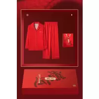 恒源祥羊毛红色睡衣女秋冬款德加厚加绒结婚新情侣家居服男本命年