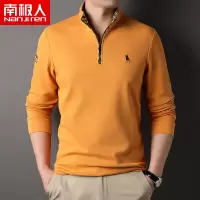 南极人100%全棉T恤男长袖半拉链绣花秋季单穿上衣百搭立领polo衫