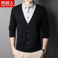 南极人假两件男t恤长袖衬衫领静版百搭宽松打底衫假开衫爸爸装男