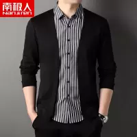 南极人假两件T恤男开衫长袖秋装外套衬衫领休闲薄款体恤衫秋季