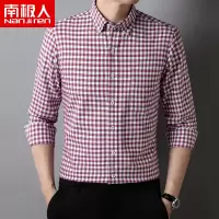 南极人工厂小格子衬衫男长袖100%纯棉男装新疆棉纺织衬衣领尖扣领