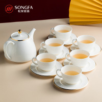 松发陶瓷13头金丝玉器咖啡水具套装手工描金茶杯咖啡壶组合礼盒装