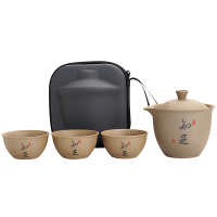 卫未来 粗陶茶具套装 一壶三杯 套