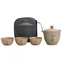 卫未来 粗陶茶具套装 一壶三杯 套