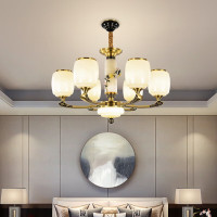 [慕洛奇]新中式吊灯全铜实木客厅灯中国风简约现代别墅餐厅卧室灯玉石灯具