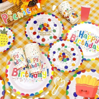 一次性纸盘纸杯餐具气球桌布儿童生日派对甜品台装饰场景布置套装