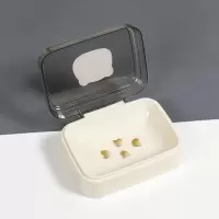 肥皂盒创意带盖沥水便携式学生宿舍卫生间家用浴室香皂盒子有翻盖 米白[1个装]