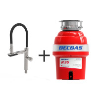 贝克巴斯（BECBAS）R95厨房食物垃圾处理器+智能控水龙头组合 双模式感应出水实时温度显示联动控制垃圾处理器