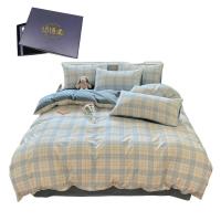 纺语柔 F1077 / 1.2m床 纯棉印花田园系列 床单被罩枕套三件套 (计价单位:套) 蓝白小格