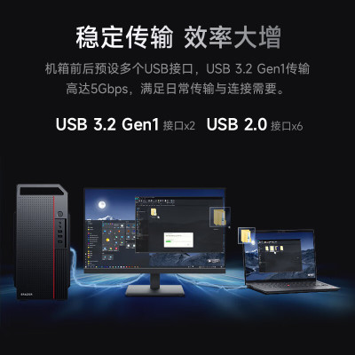 联想(Lenovo)生态异能者Co-G2商用定制电脑 I5-12400 8G 1T+512GB 2G独显 23.8英寸显示器