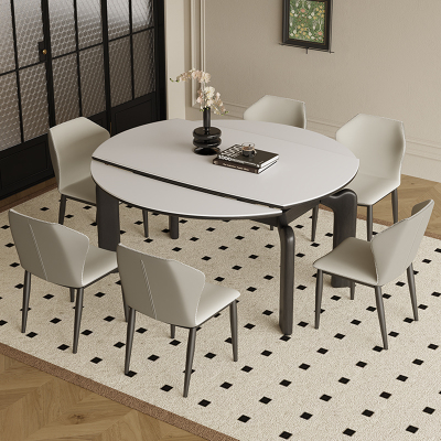 SINISO美式轻奢现代简约实木法式家用餐桌椅组合可伸缩方圆餐桌