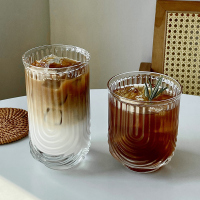 三维工匠小众条纹U形玻璃杯 ins冰美式拿铁咖啡杯果汁杯饮料杯子水杯商用