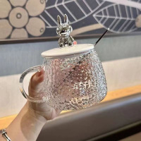 三维工匠日式卡通熊玻璃杯网红水杯带把手茶杯早餐学生女咖啡牛奶杯子