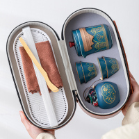 三维工匠旅行茶具套装功夫简约户外便携式陶瓷快客杯一壶四杯带罐茶壶定制