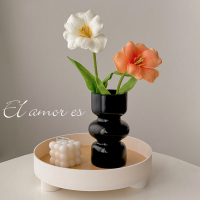 三维工匠ins风黑色花瓶客厅插花轻奢小众高级感复古玻璃中古水培鲜花摆件