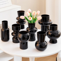 三维工匠中古小众玻璃花瓶摆件客厅ins风黑色水养插花鲜花干花创意高级感