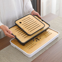 三维工匠竹制茶盘托盘长方形储水式家用放茶杯干泡台日式盘子内嵌蓄水泡茶