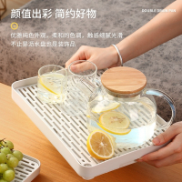 三维工匠茶盘托盘家用长方形沥水盘水杯茶杯架客厅茶几果盘置物架茶托大号