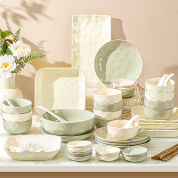三维工匠奶油风碗碟套装家用碗2024新款碗筷盘子组合高级碗具碗盘餐具套装